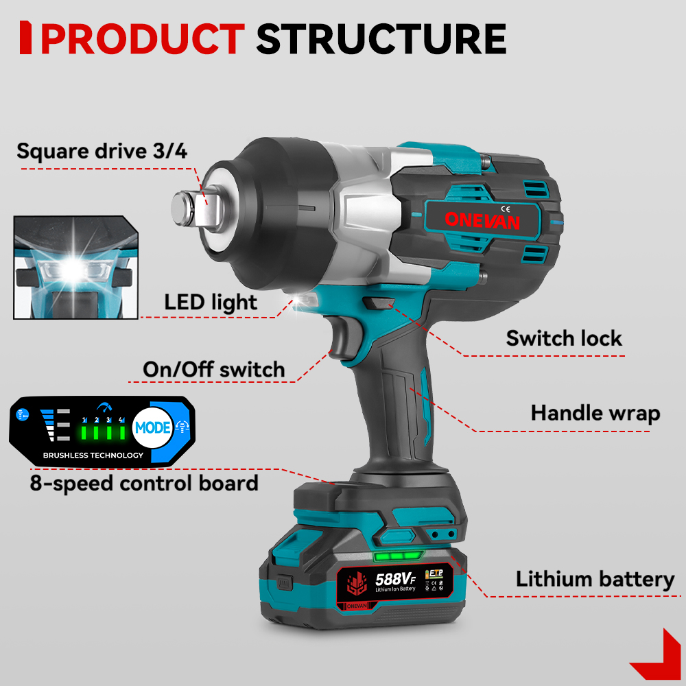 1000W 전동 임팩트 렌치 무선 브러시리스 3/4 2 - Torque Wrench 리뷰 및 가격